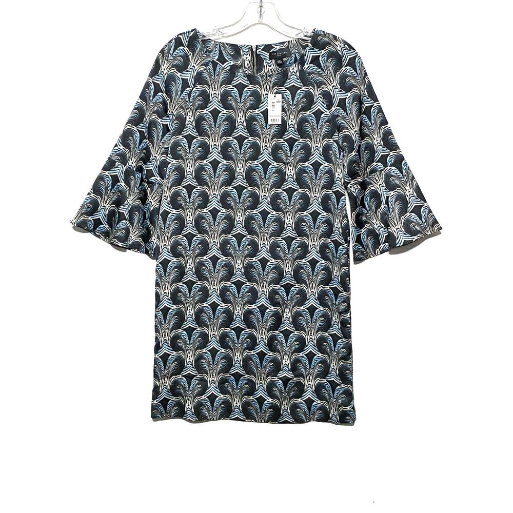 The Limited Dress XSP Blue Retro Artsy Hippie Bell Sleeve Exposed Zipper NWT